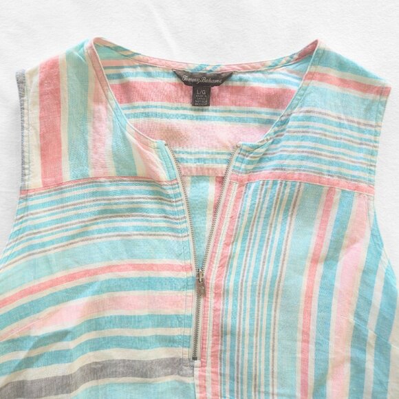Tommy Bahama Women's Kohala Stripe 1/4 Zip Linen Tank Top Blouse - Picture 3 of 10